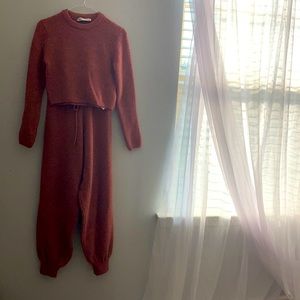 Zara Cropped Knit Sweater & Knit Jogging Pants